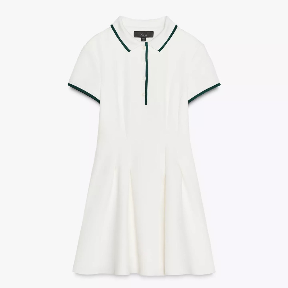 Short Ribbed Godet Dress with Green Accents